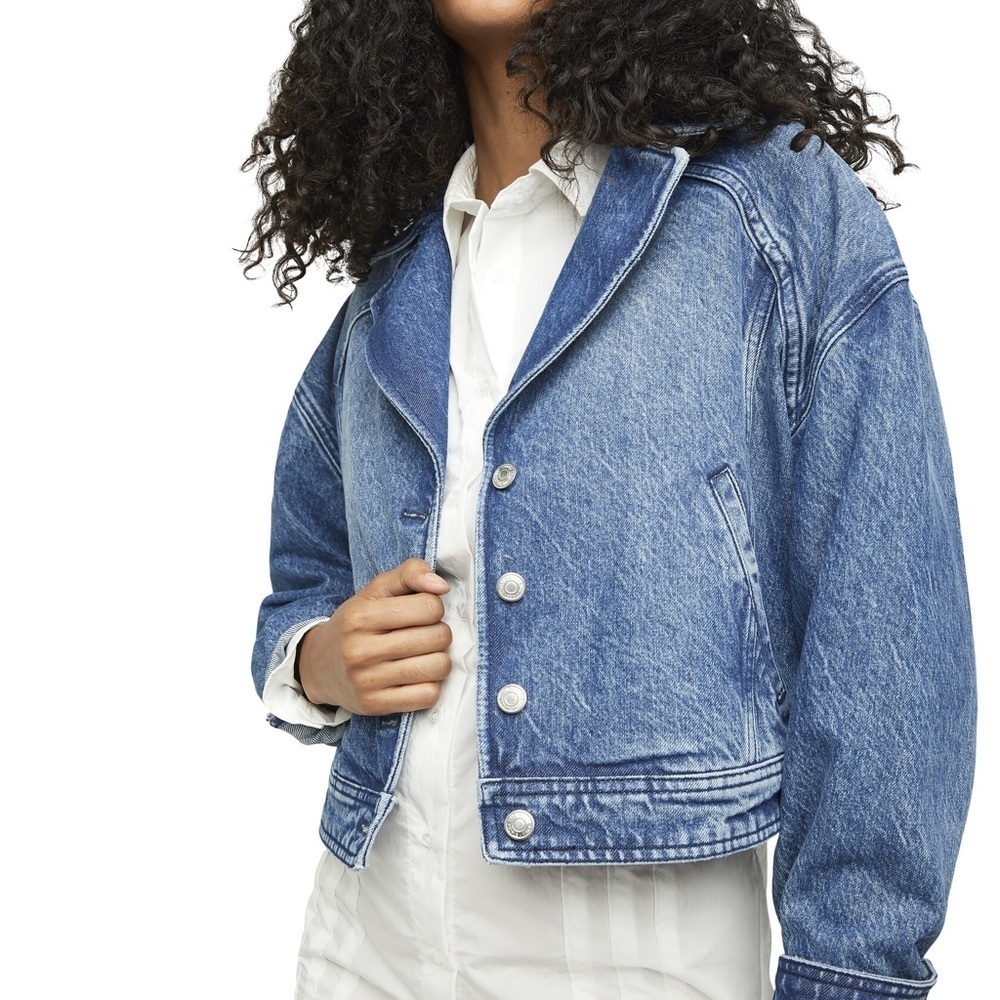 Free People Now Or Never Denim Crop Trucker Jacket - Picture 2 of 13